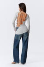 Light Grey - Asymmetric Long-Sleeved Cross Back Top - 2