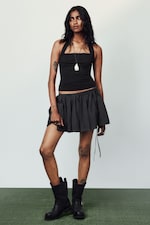 Black - Drawstring mini skirt - 0