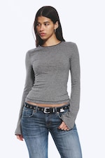 Svart & grå-randig - Långärmad topp i bomull - 0