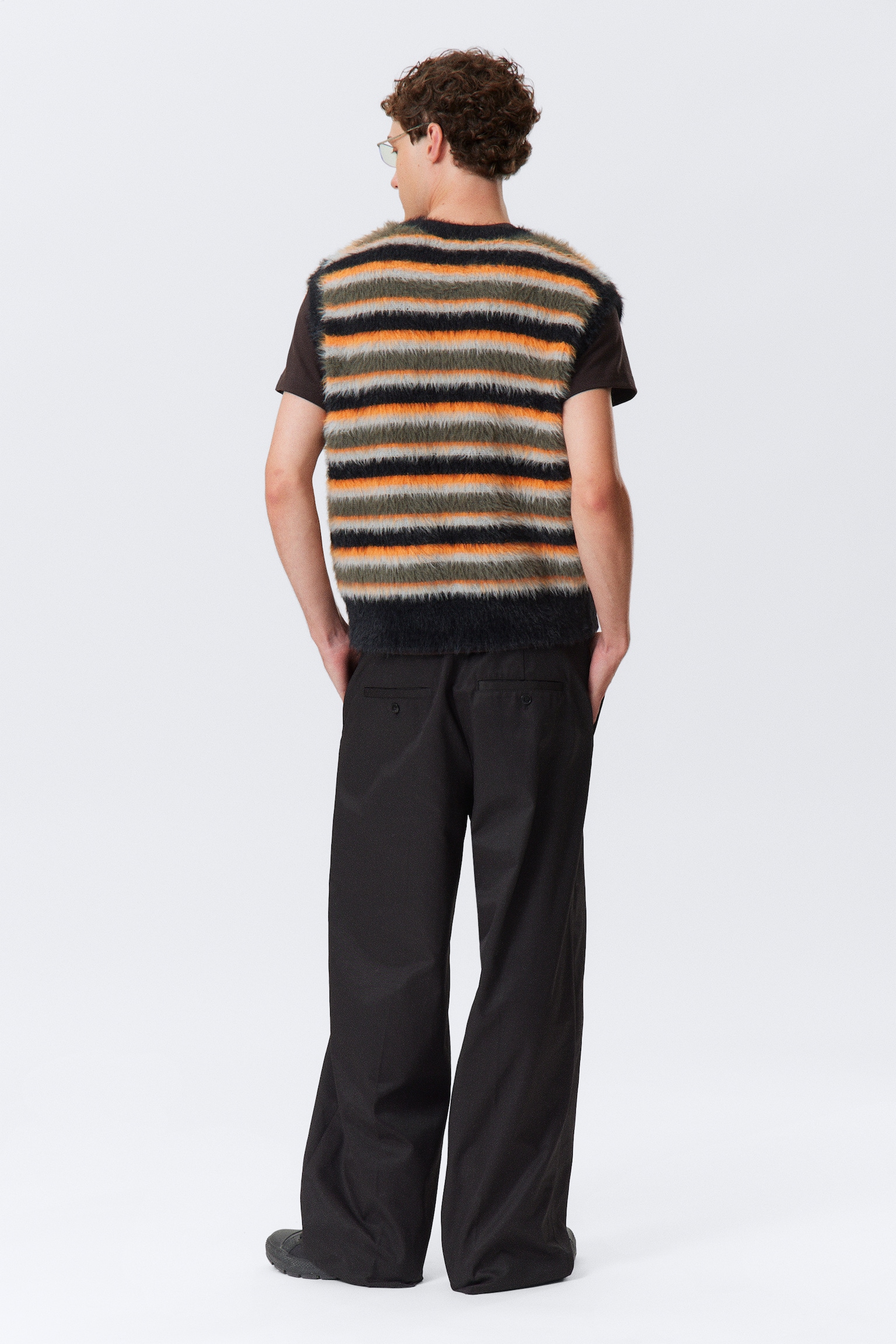 Striped Hairy Knit Vest - Multicoloured Striped/White - 5