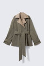 Beige & kakigroen - Korte double-breasted omkeerbare trenchcoat - 6
