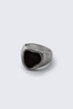 Worn Rhodium - Silver - Chunky Stone Signet Ring - 0