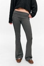 Dunkelgrau - Ausgestellte, gerippte Hose mit niedriger Taille - 1