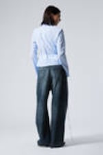 Striped Blue - Long-Sleeved Wrap Poplin Shirt - 3