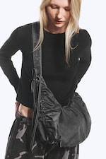Washed Black - Ruched Crossbody Bag - 1