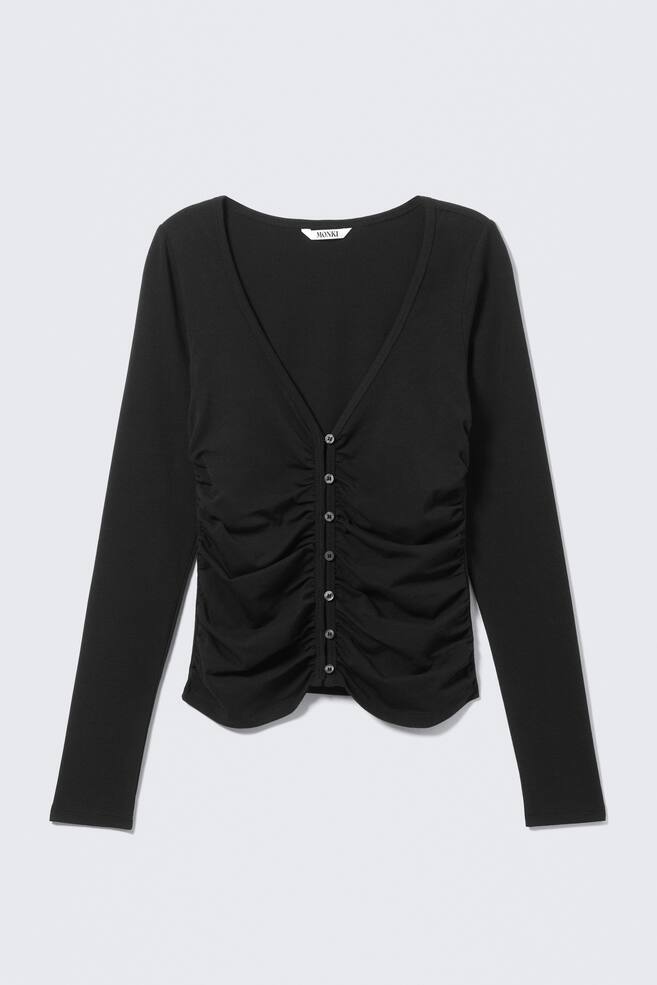Cardigan BELLE B con scollo a V e arricciature - Nero/Bianco/Grigio chiaro mélange/Rosso ciliegia - 1