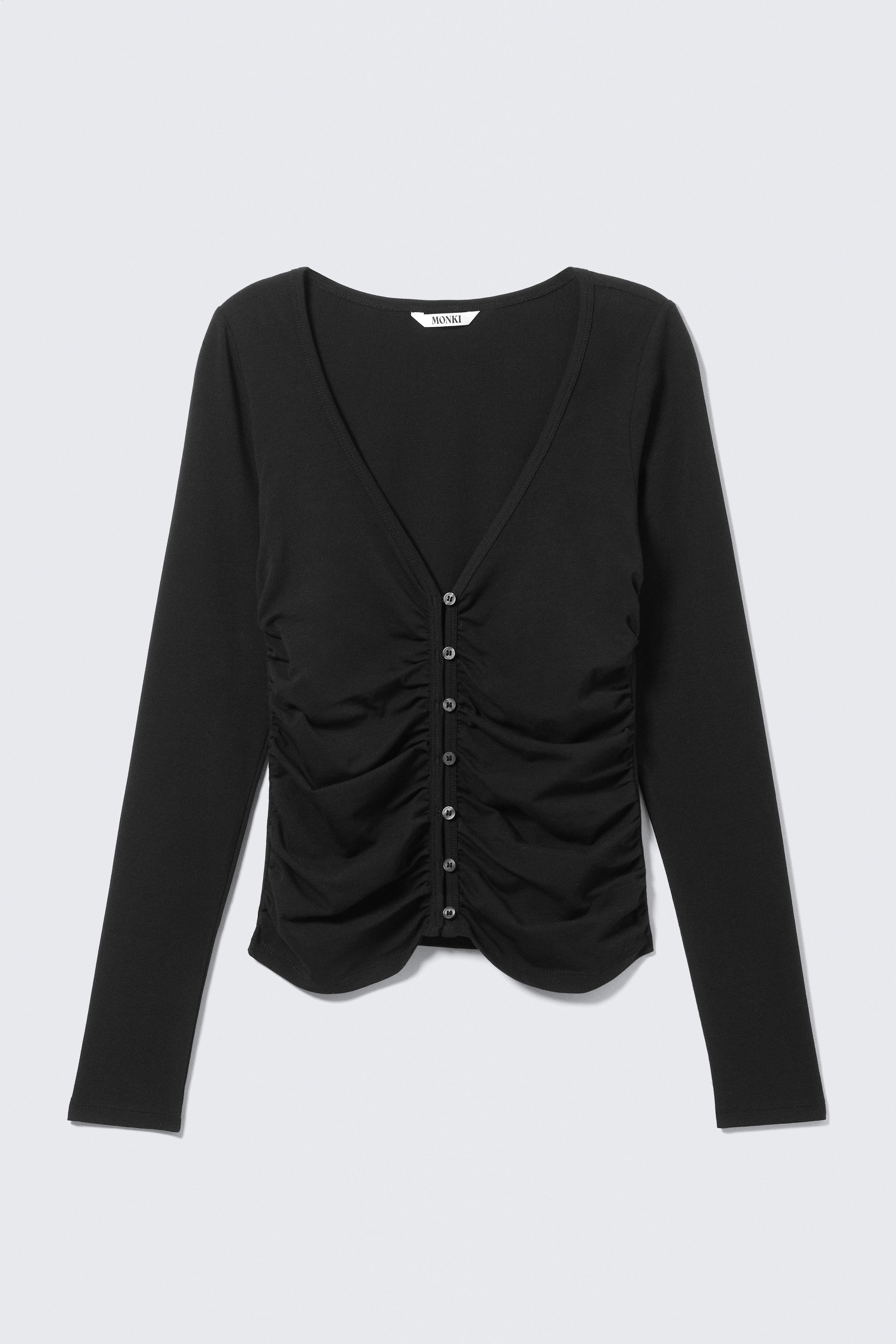 belle b ruched v-neck cardigan - Black | Monki WW