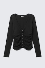 Black - BELLE B RUCHED V-NECK CARDIGAN - 0