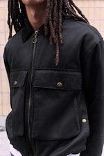 Ausgewaschenes Schwarz - Übergangsjacke mit Kordelzug - 1