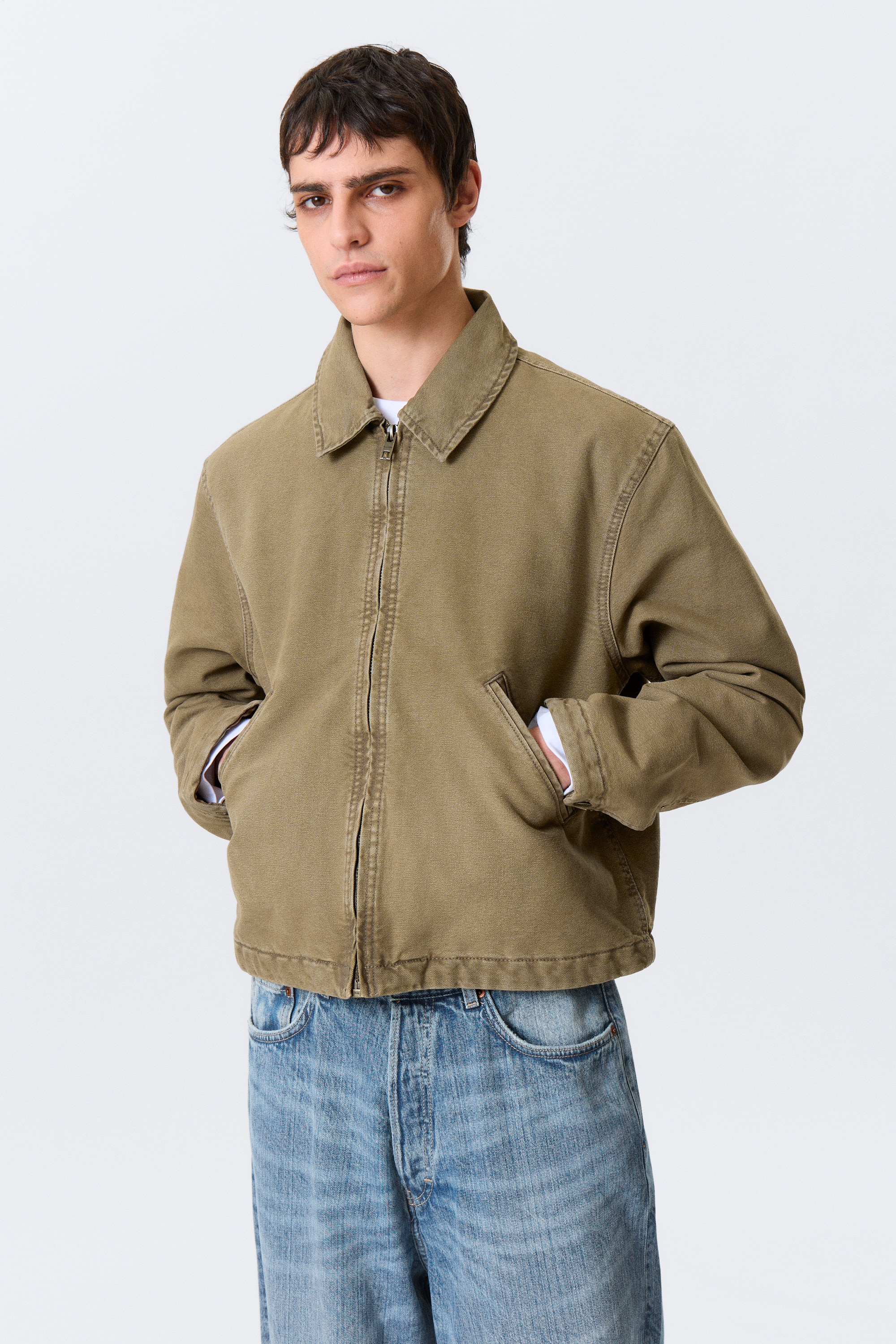 Giacca con zip e taglio dritto - Beige/Nero