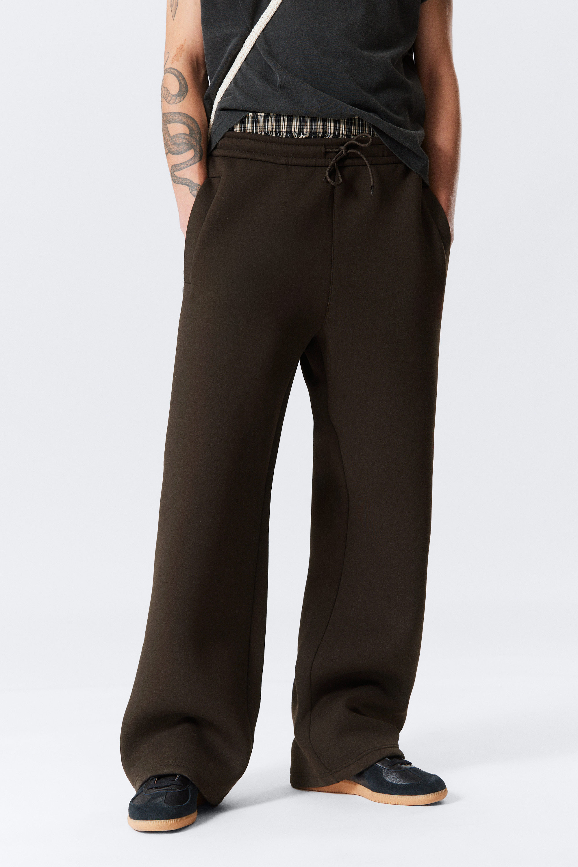 Dark Brown - Loose Fit Scuba Sweatpants - 2