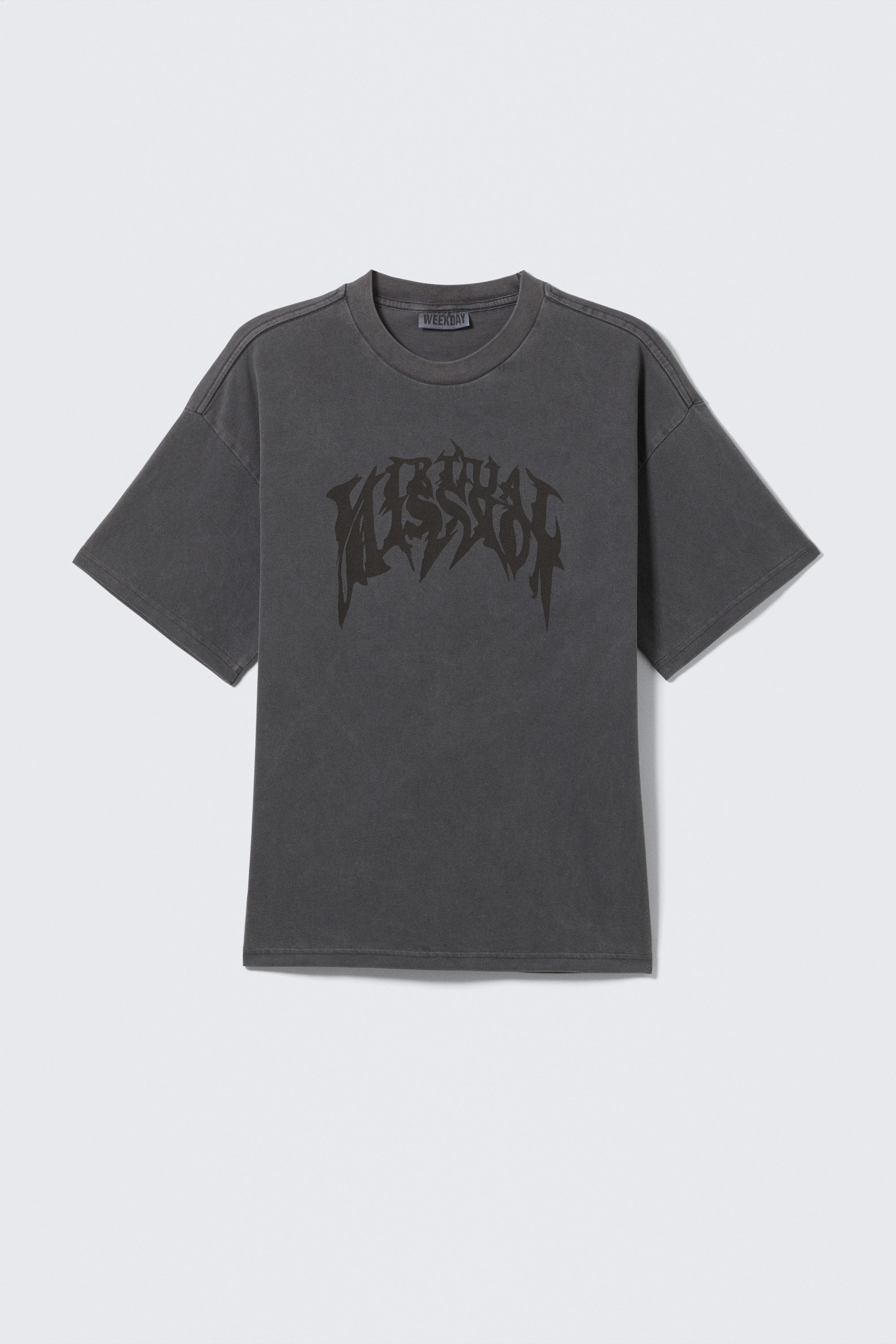 Grau washed - Virtual Mission - Bedrucktes kastiges T-Shirt - 0