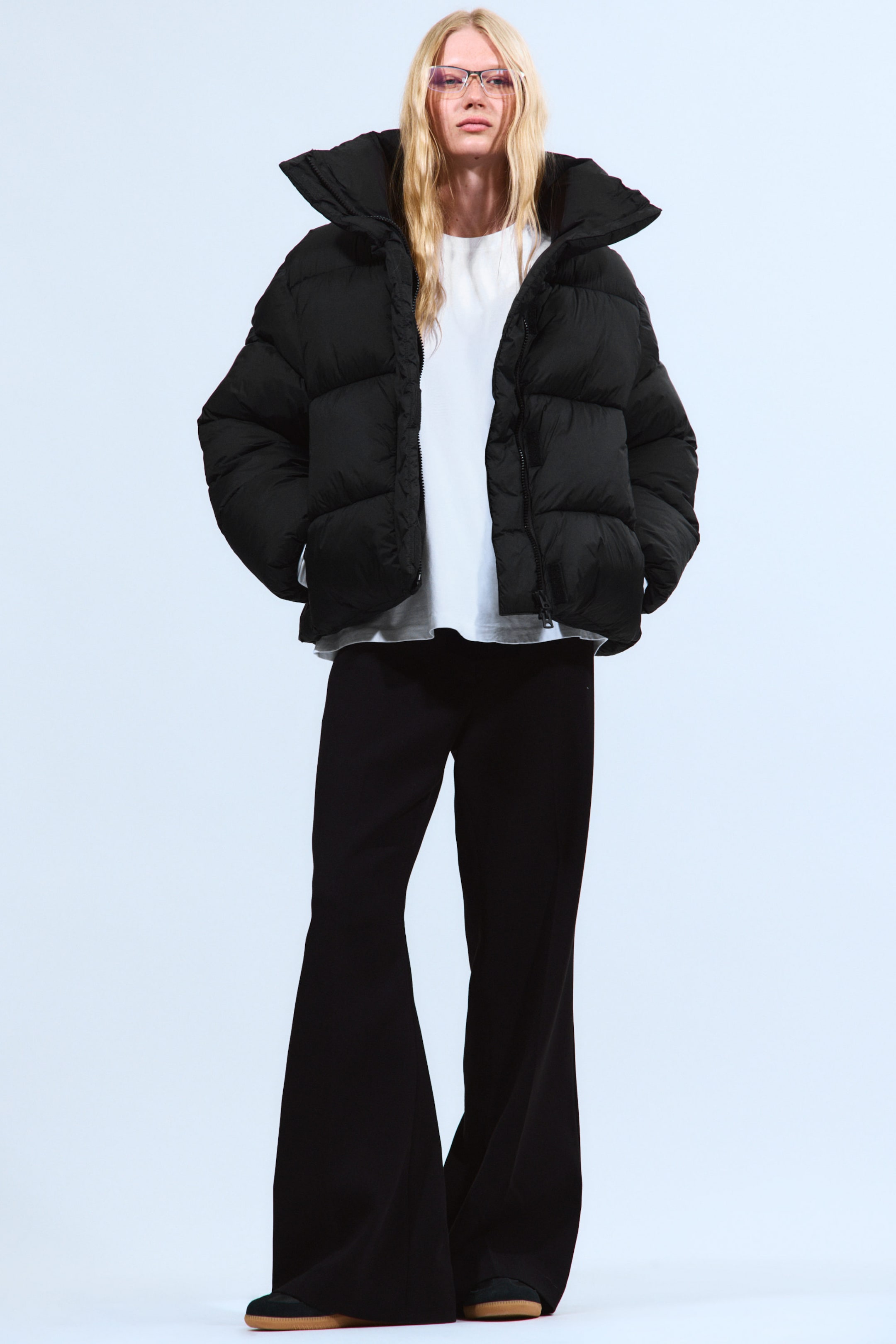Black - Short Oversized Puffer Jacket - 1