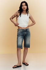 Redondo Blue - Medium Blue - Atom Low Rise Regular Knee-Length Denim Shorts - 0
