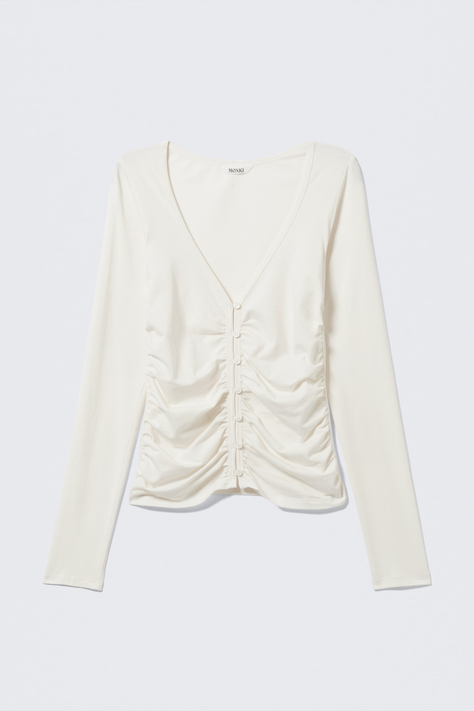 BELLE B RUCHED V-NECK CARDIGAN-White - 2