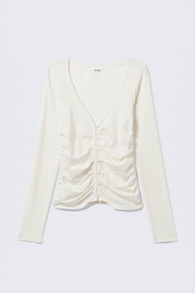 BELLE B RUCHED V-NECK CARDIGAN - White/Light Grey Melange/Pink - 1