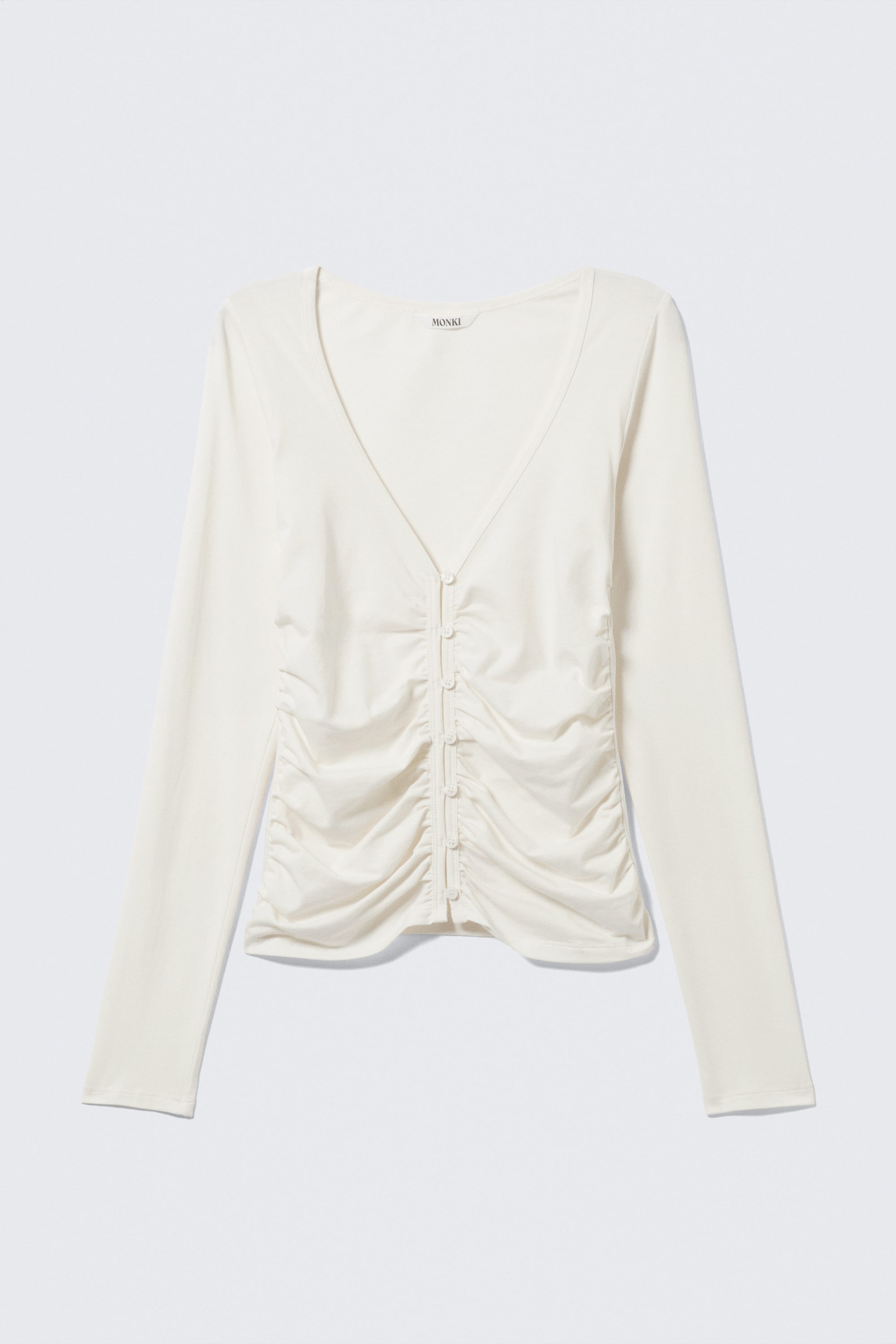 White - BELLE B RUCHED V-NECK CARDIGAN - 1