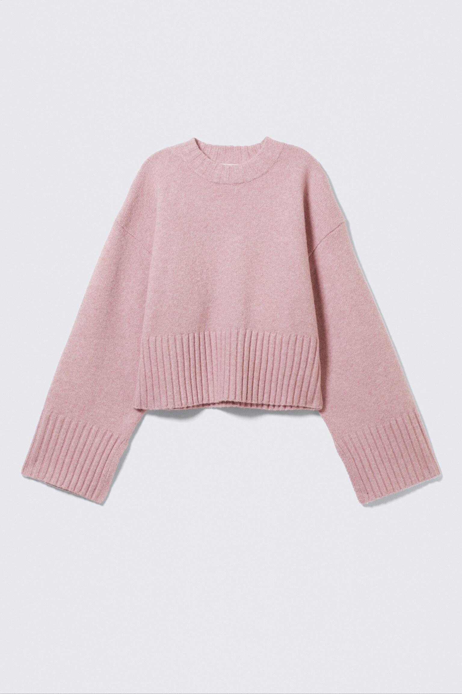 Knitted Oversized Sweater - Light Dusty Pink/Dusty White - 2