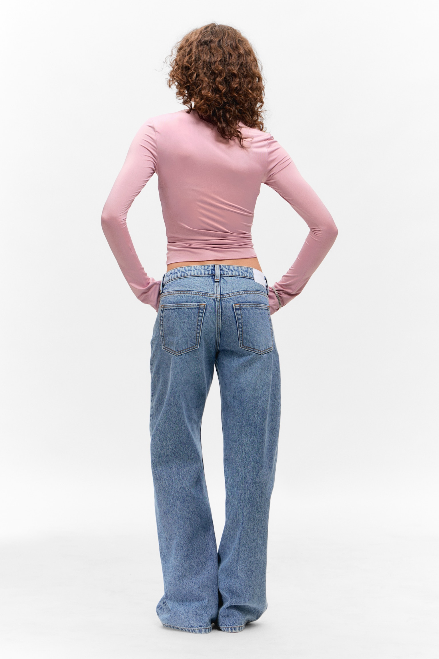 Long-Sleeved V-Neck Top - Light Pink/Burgundy - 3