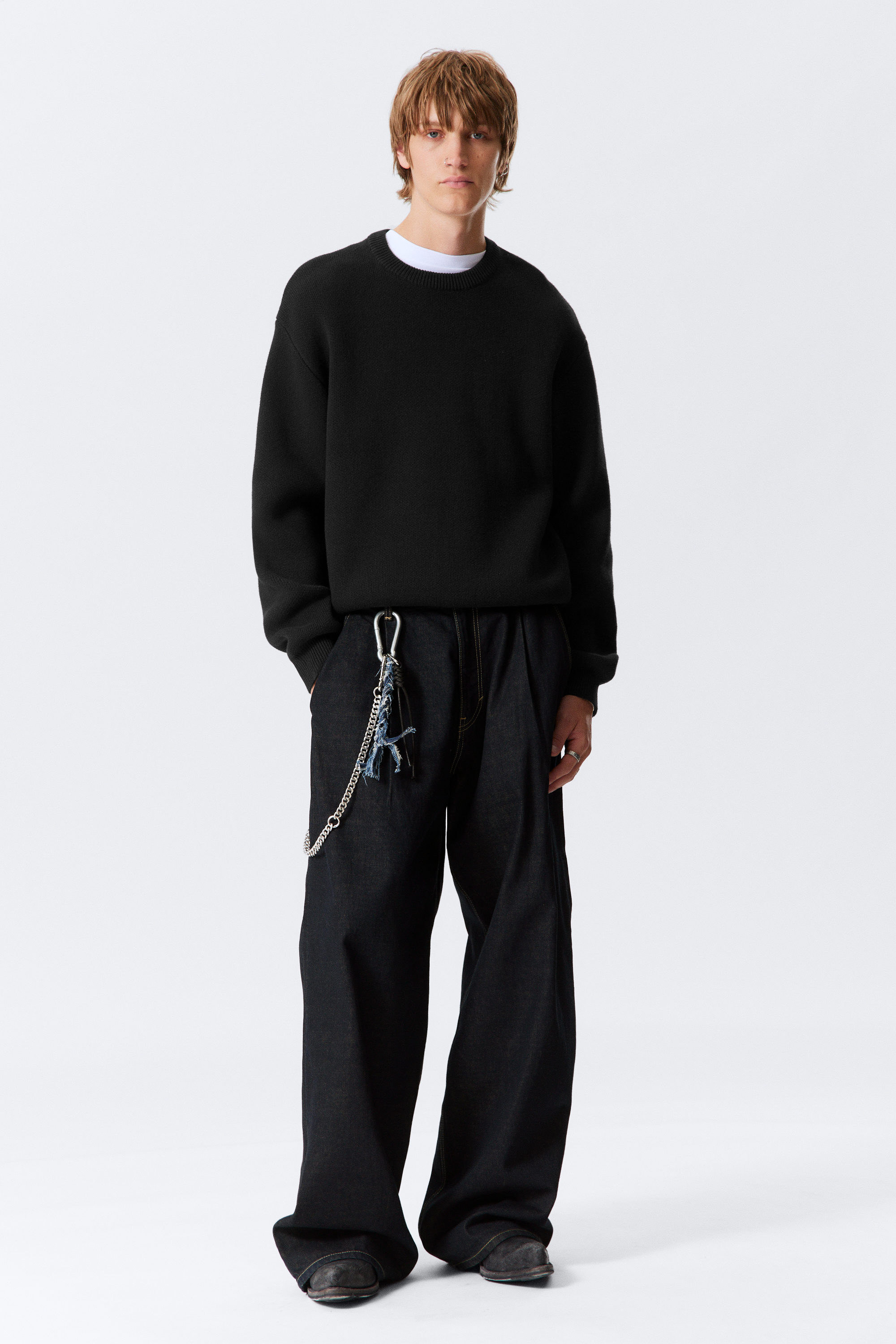 Black - Regular Knitted Cotton Sweater - 2