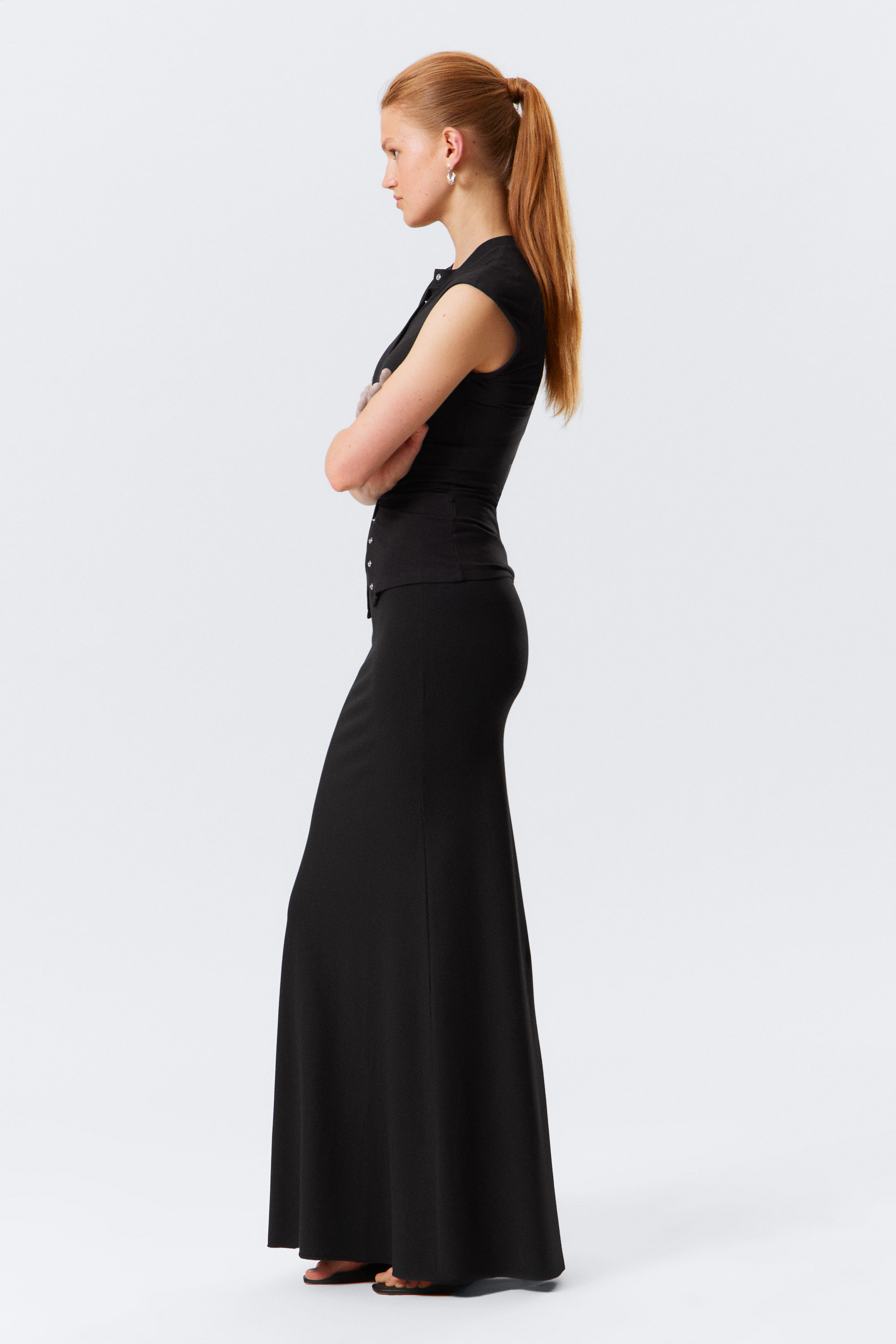 Black - Mid Rise Slim Fit Maxi Skirt - 2