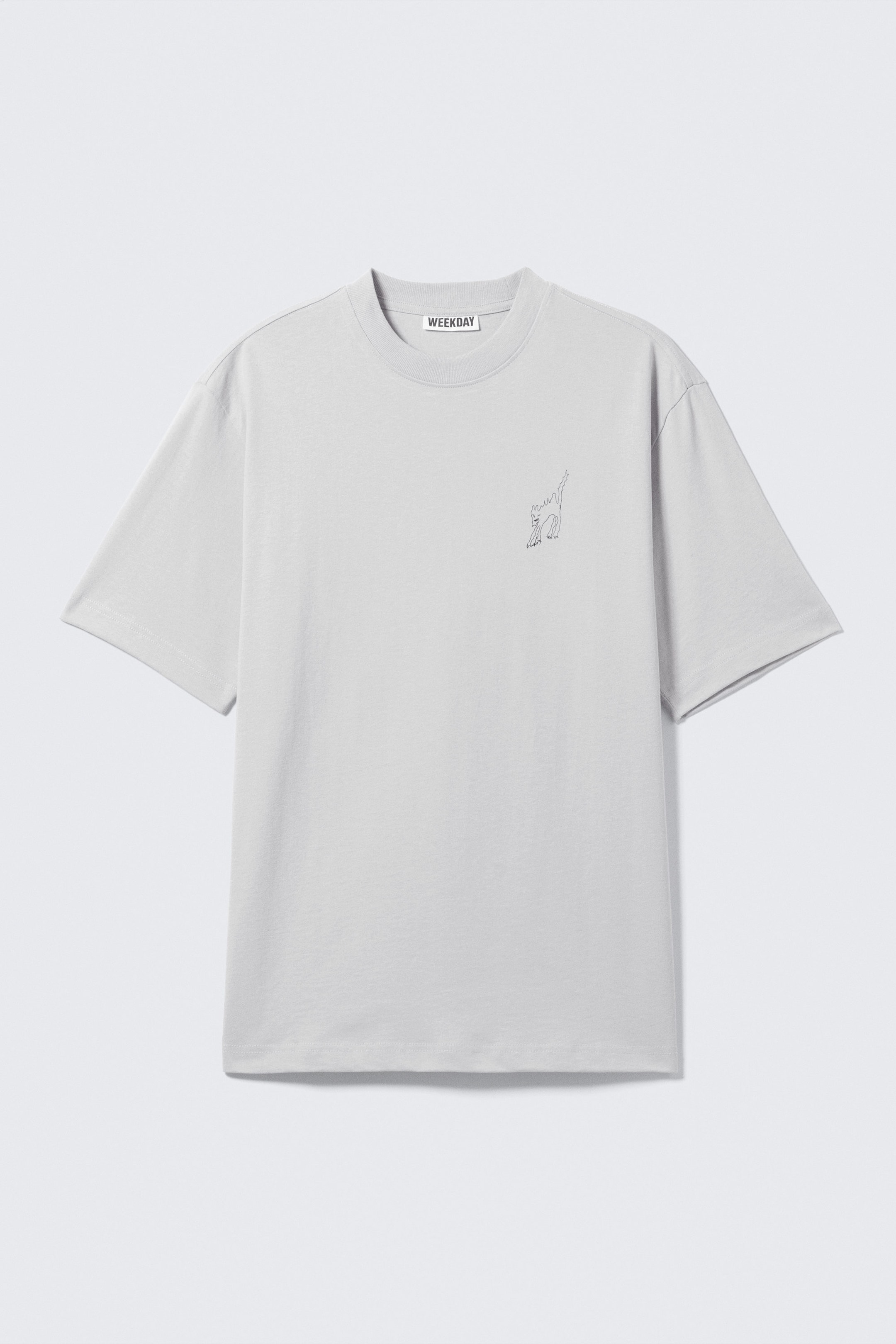 Grau - Scared Cat - Entspanntes T-Shirt mit Grafikdruck - 1