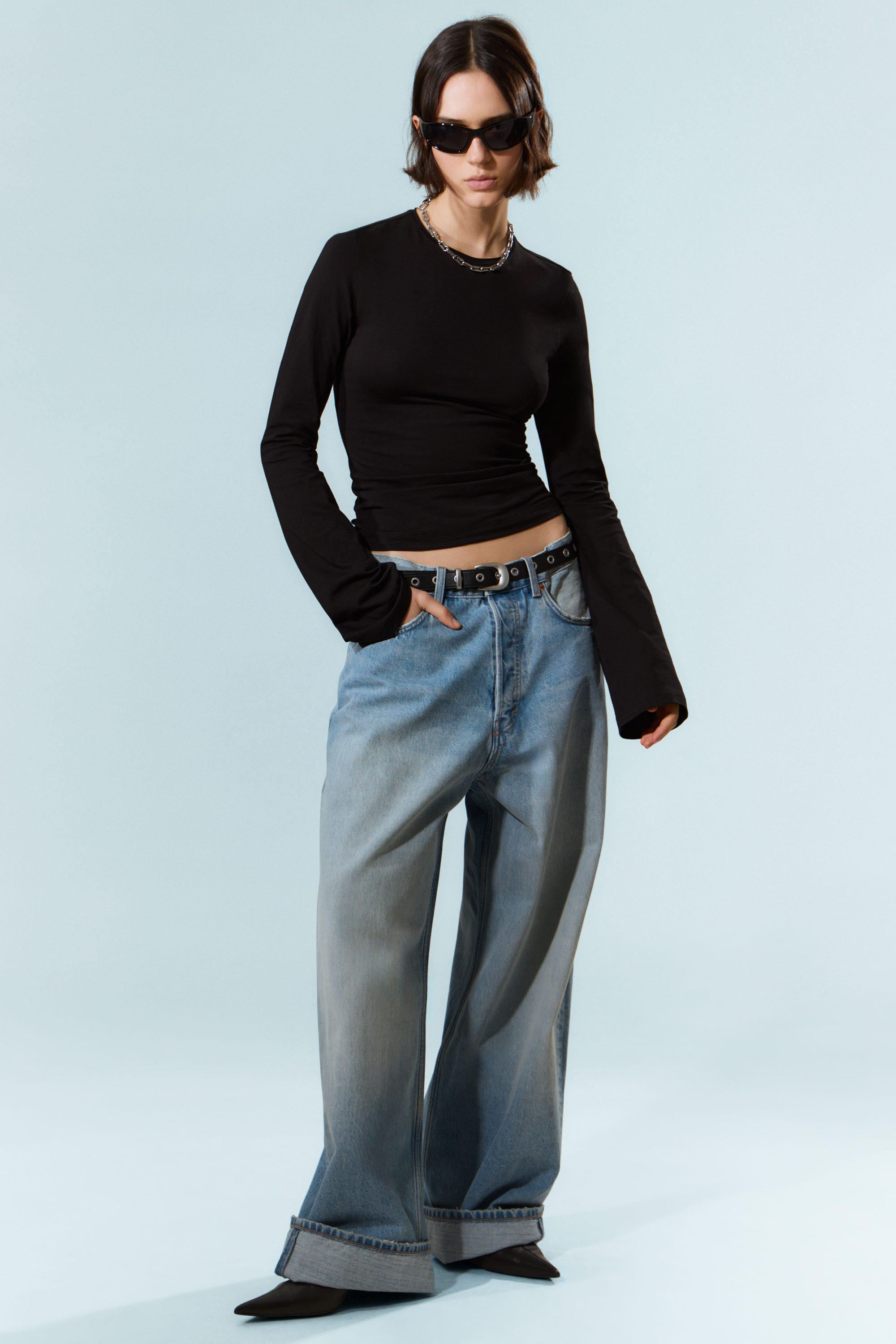 annie long-sleeved boat-neck top - Grey | Weekday WW