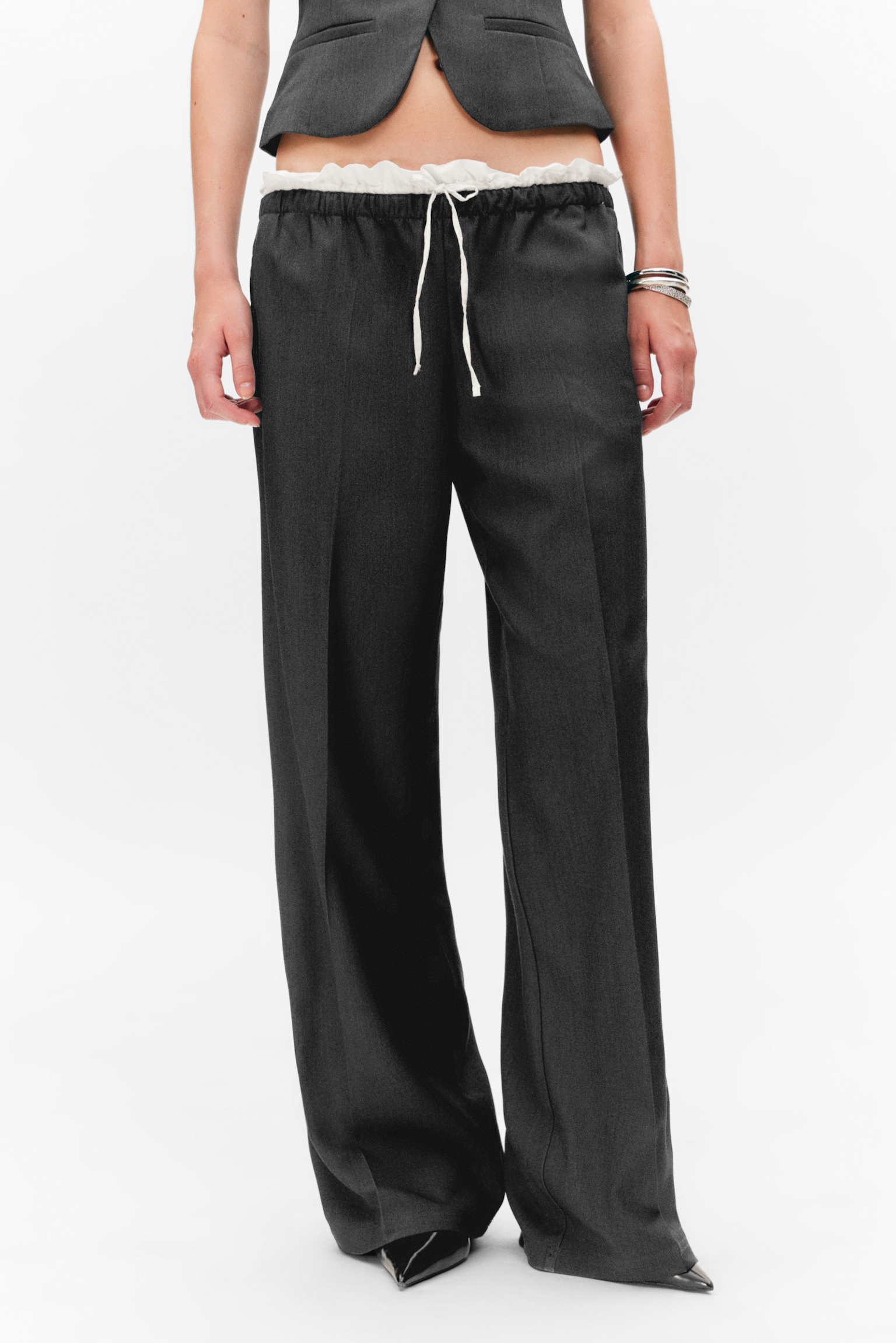 Pull-on mid waist kostymbyxor - Mörkgrå/Mörkgrå - 5