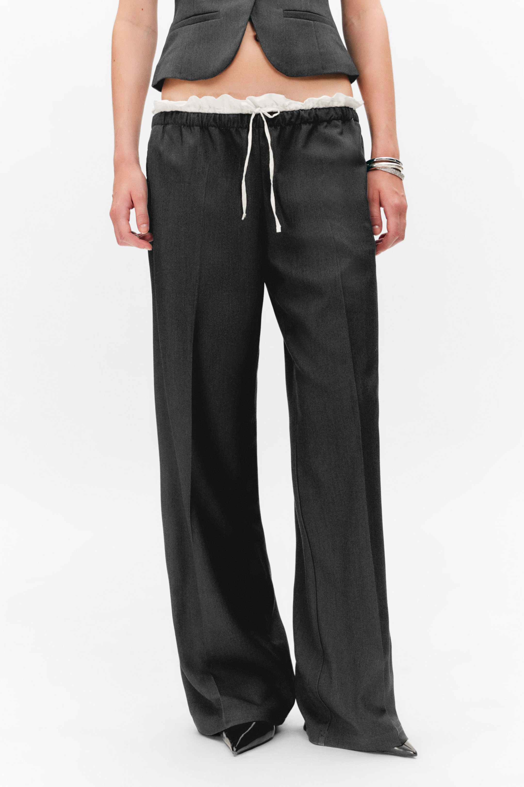 Dark Grey - Pull-On Mid-Rise Suiting Trousers - 2