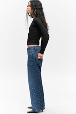 Embellished Blue - Dark Blue - Missy Embellished Low Rise Straight Leg Jeans - 1