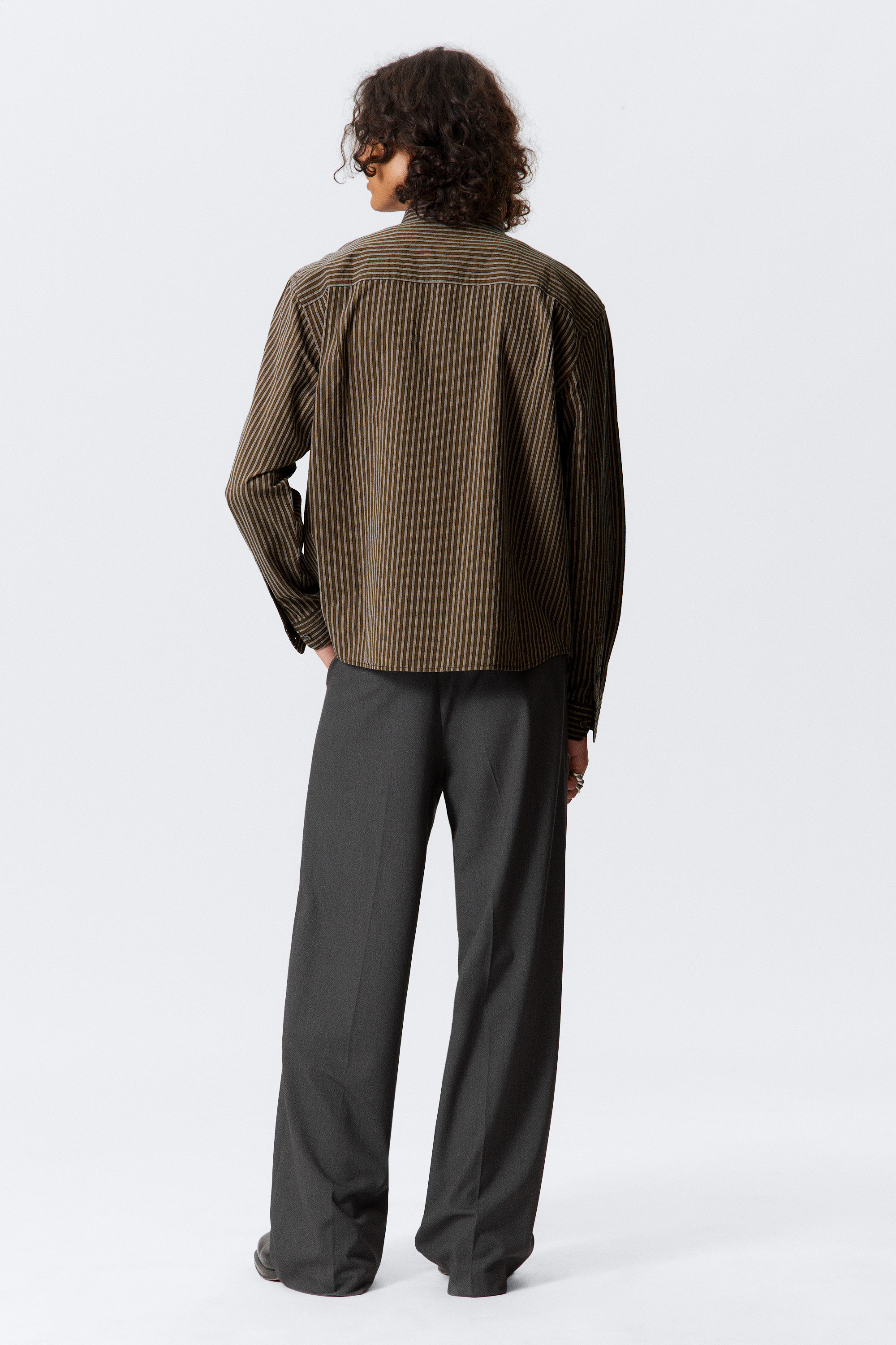 Striped Brown - Relaxed Striped Button-down Shirt - 2