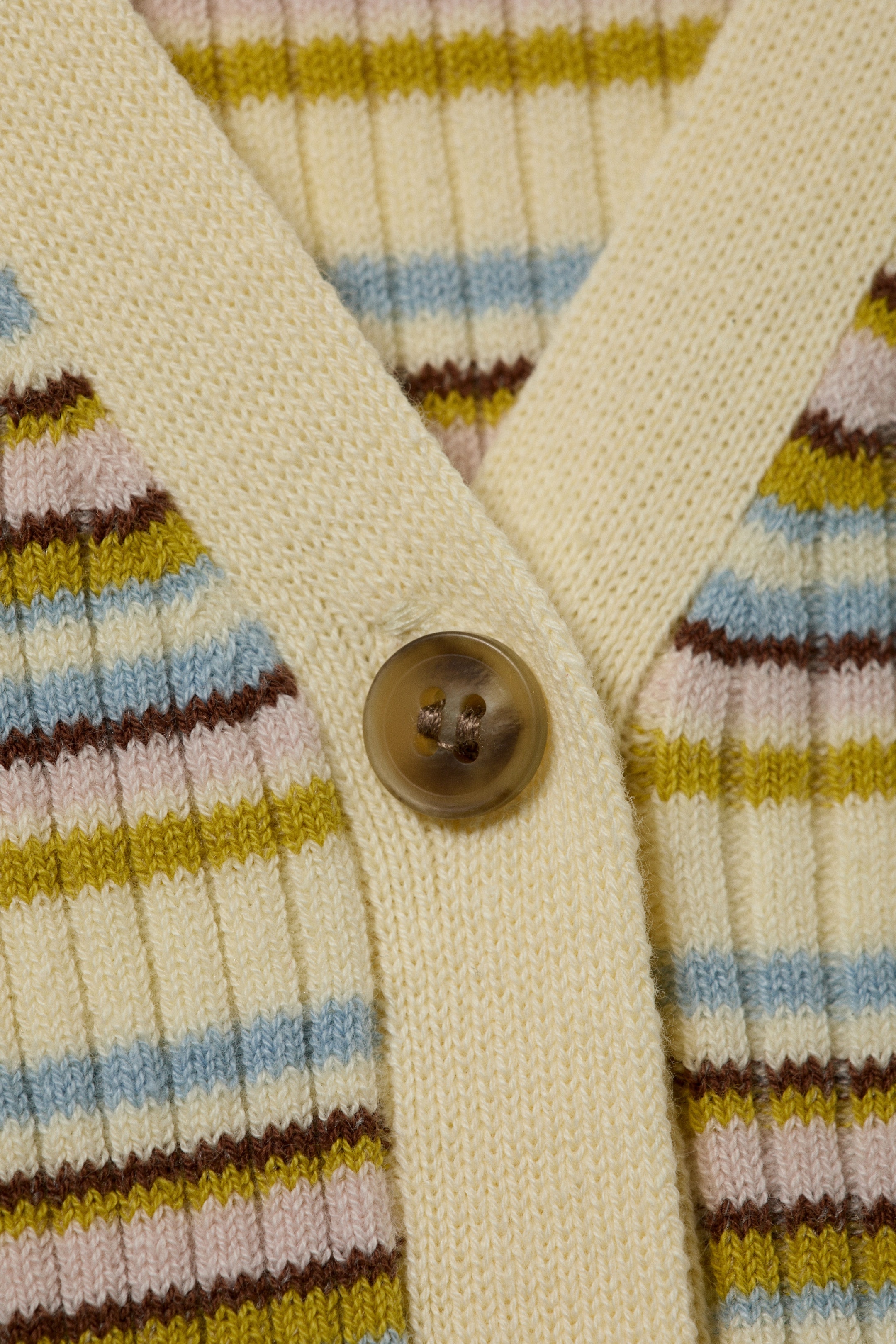 Randig ljusgul - V-ringad stickad cardigan - 4