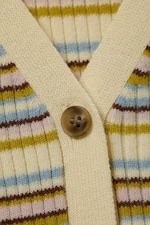 Randig ljusgul - V-ringad stickad cardigan - 4