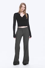 Dark Grey Melange - Low-Rise Flared Suiting Trousers - 2