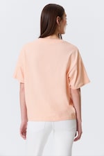 Light Orange - Pink Flower - Printed Boxy T-shirt - 2