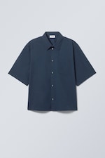 Dark Blue - Cropped Short Sleeve Shirt - 0