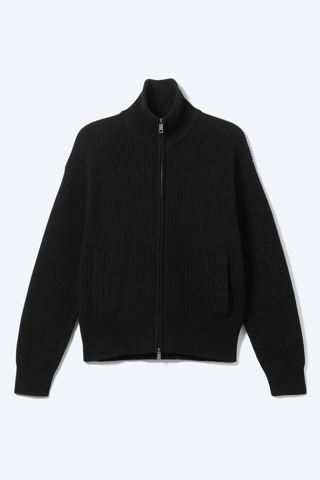 Cardigan con zip e collo alto - Nero/Grigio polvere chiaro - 1