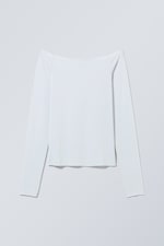 Poederig lichtblauw - Off-shoulder top met lange mouwen - 0