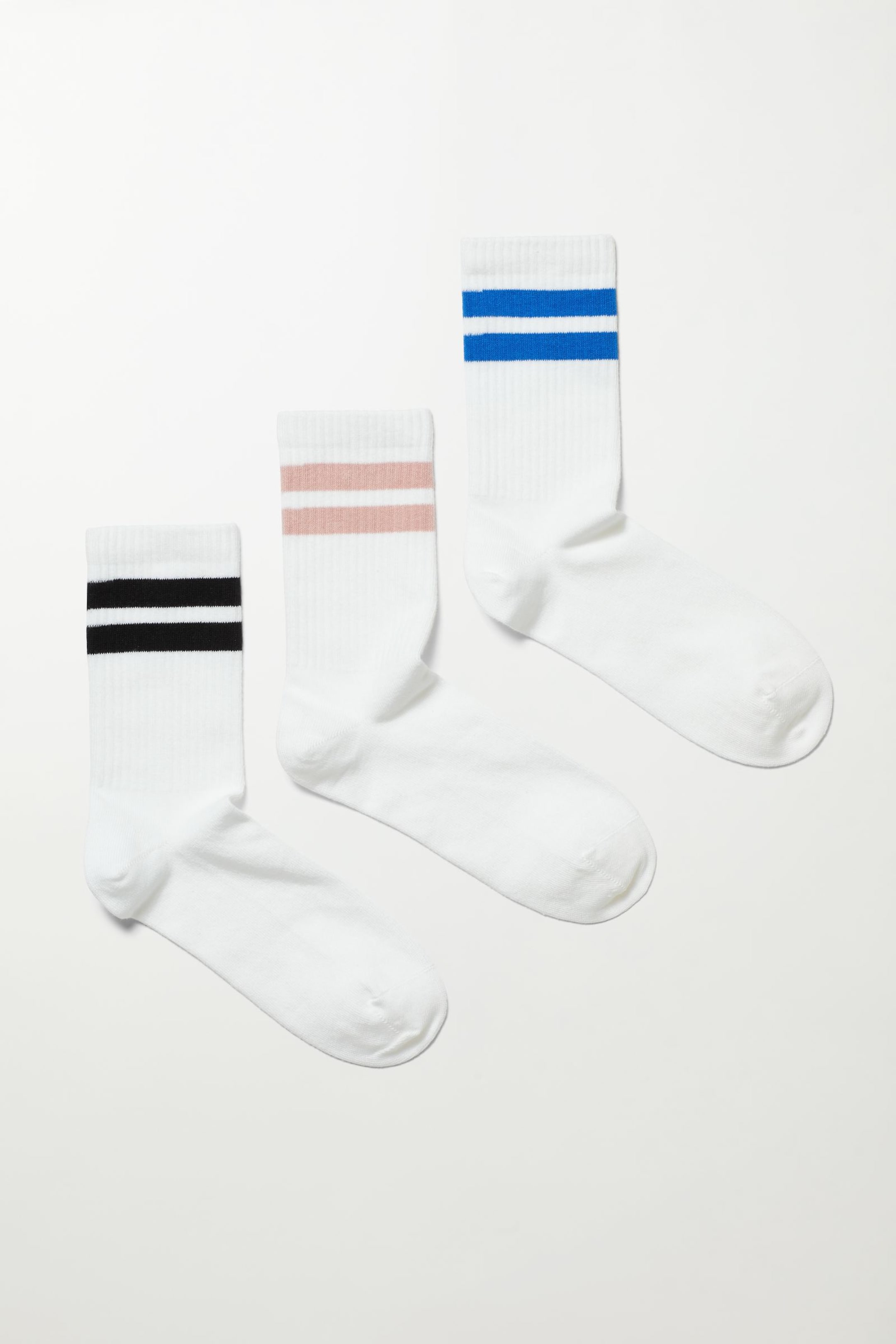 White - 3-pack randiga strumpor - 0