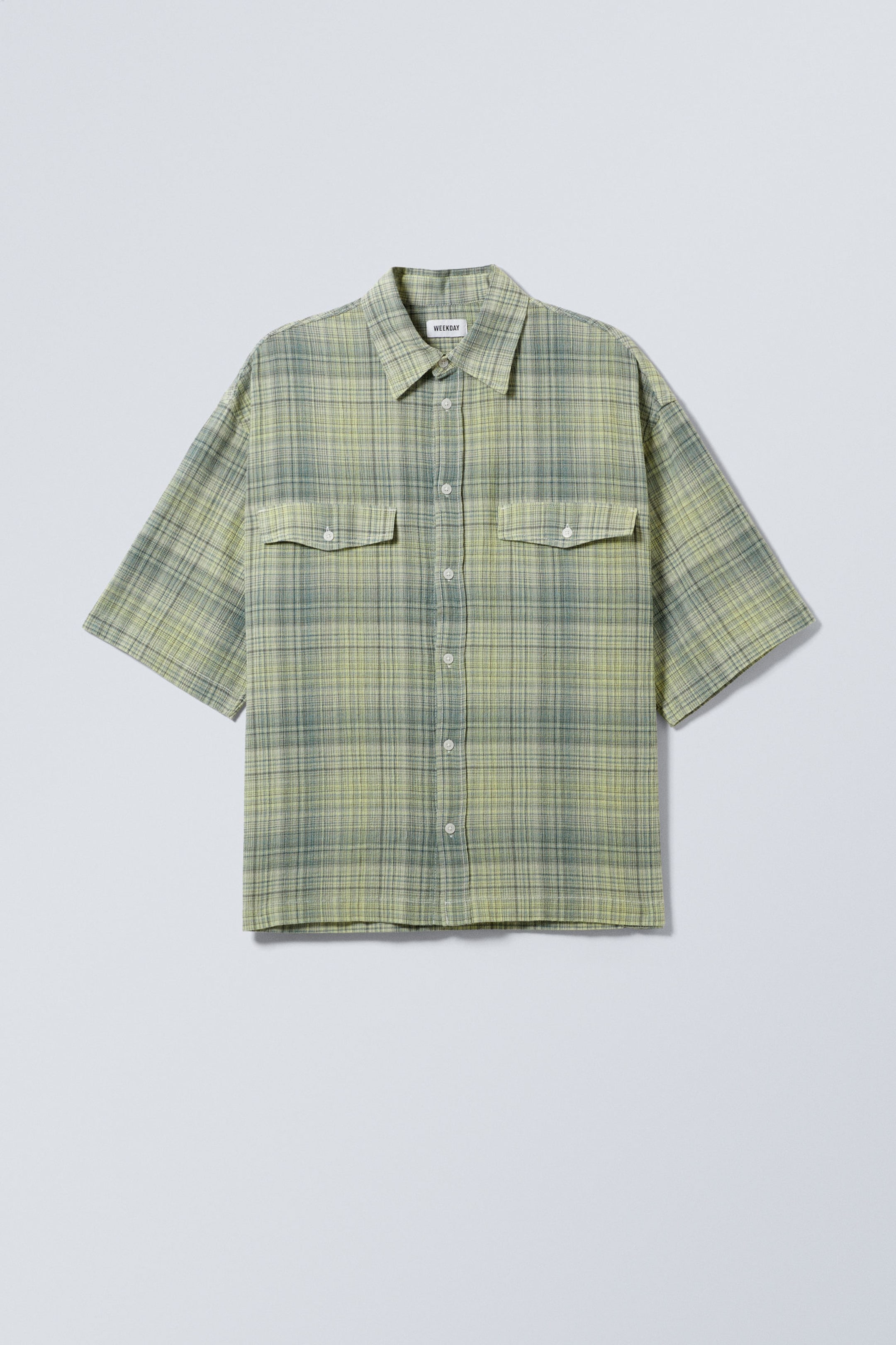 Dusty Green Check - Oversized rutig kortärmad skjorta - 0