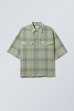Dusty Green Check - Oversized Checked Short Sleeve Shirt - 0