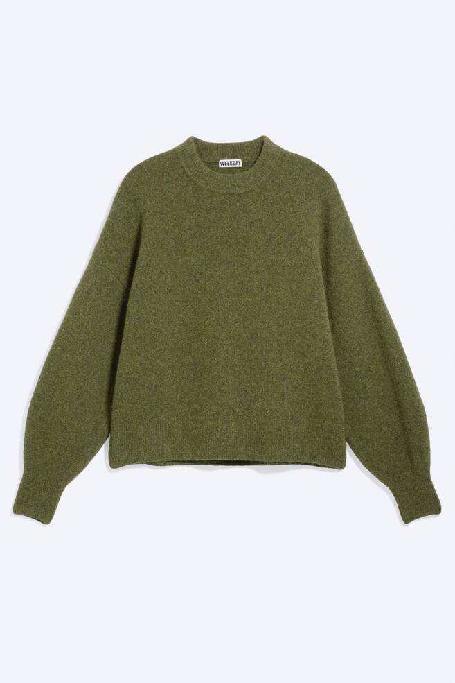 Jersey de cuello redondo de mezcla de lana de corte relajado - Verde Musgo/Gris oscuro jaspeado/Negro/Beige A Rayas/Topo oscuro - 1