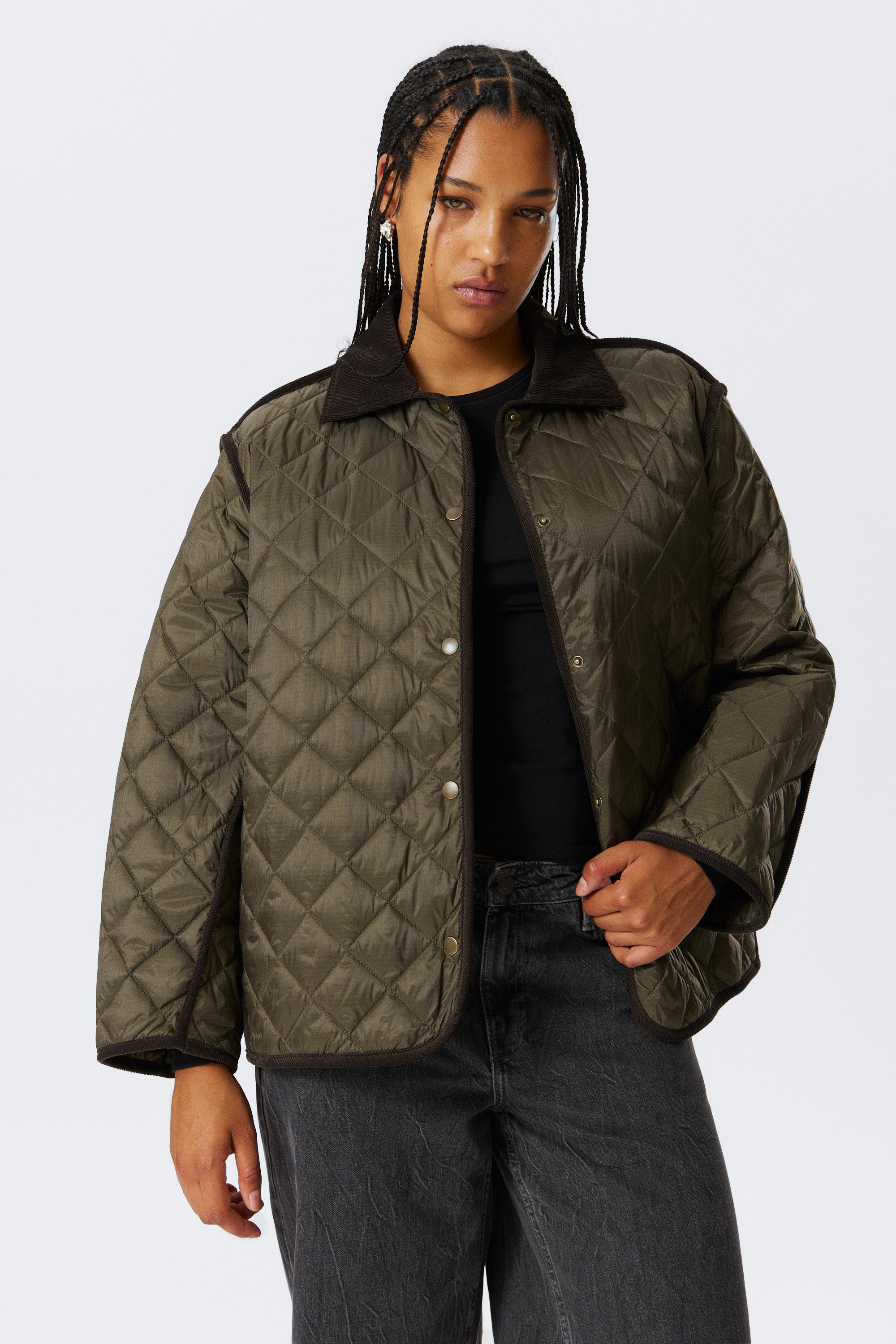 Khaki Green & Brown - Oversized Quilted Liner Jacket - 2