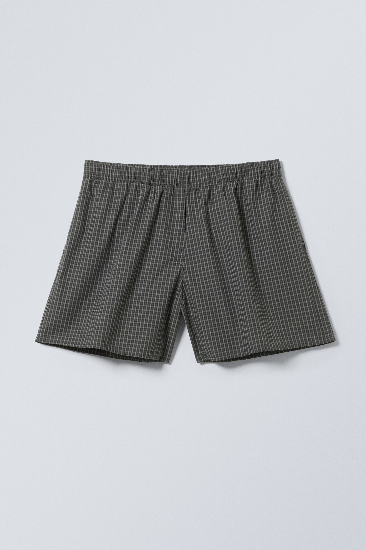 Shorts in cotone a vita bassa - Grigio taupe scuro a quadri/Azzurro a righe