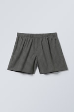 Checked Dark Mole - Low Rise Cotton Shorts - 0