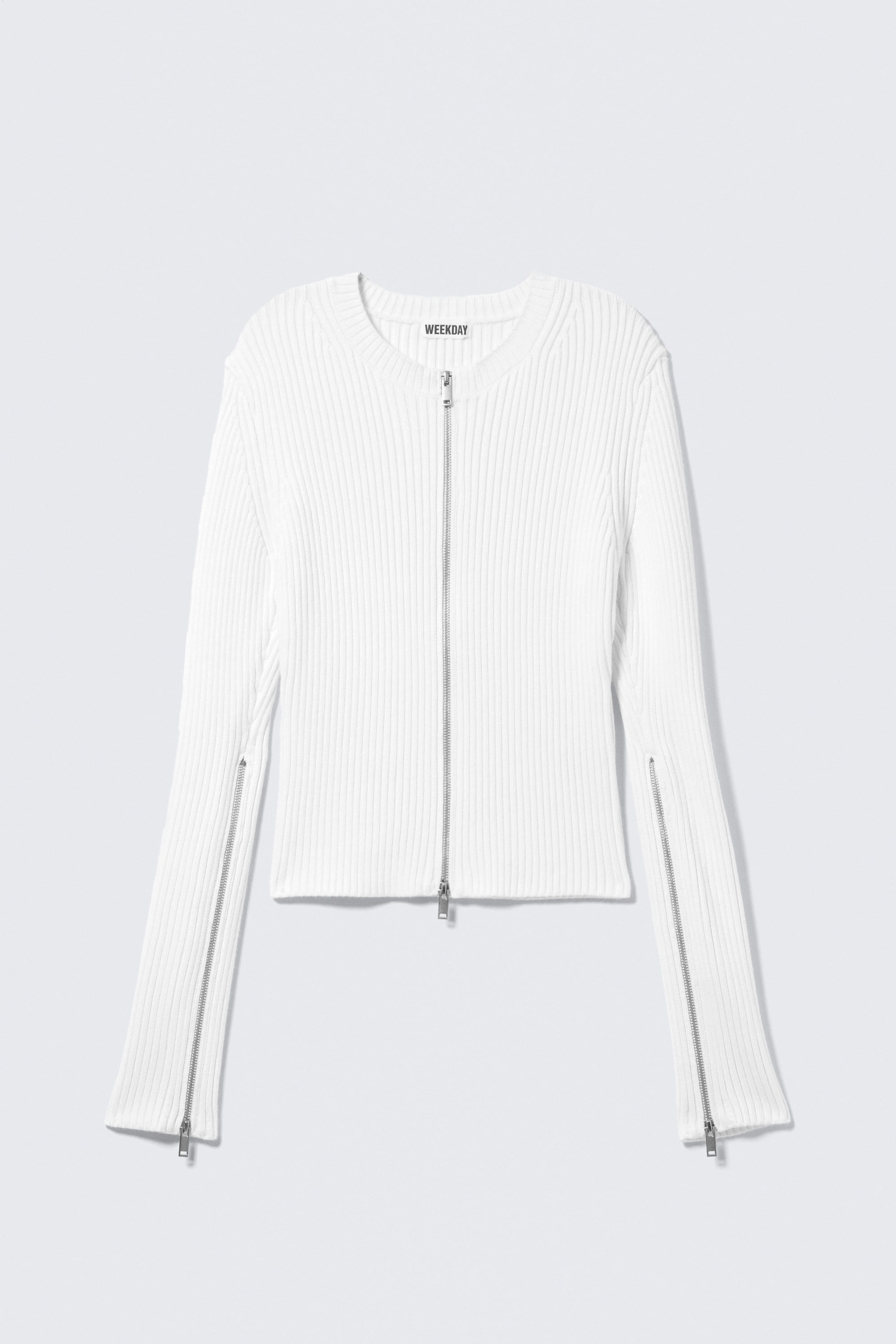 Off-white - Ribbed Fitted Zip Cardigan - 4