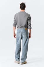 Blue Fade - Medium Blue - Galaxy Mid Rise Loose Straight Leg Unisex Jeans - 3