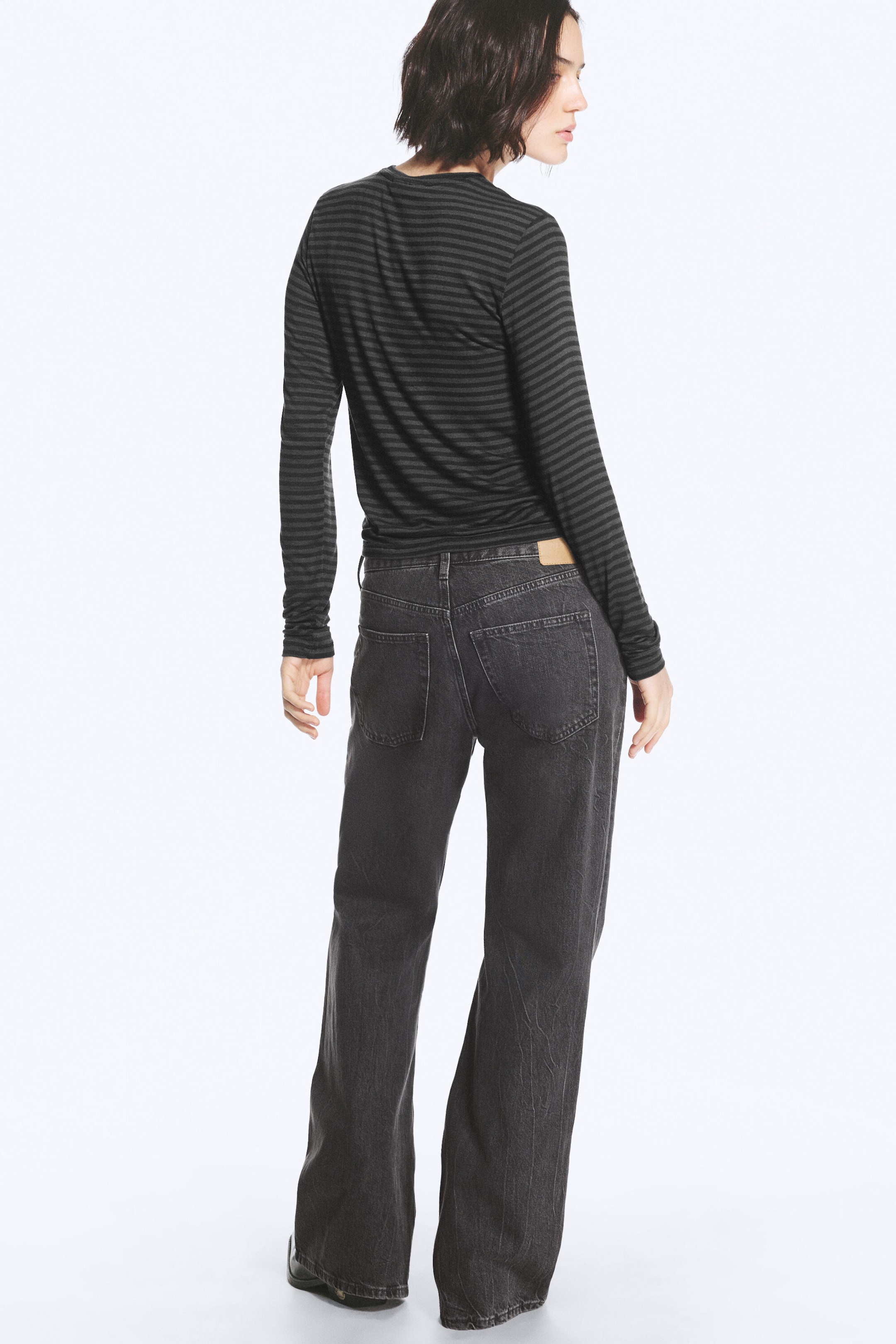Dunkelgrau gestreift - Transparentes Longsleeve-Shirt - 3