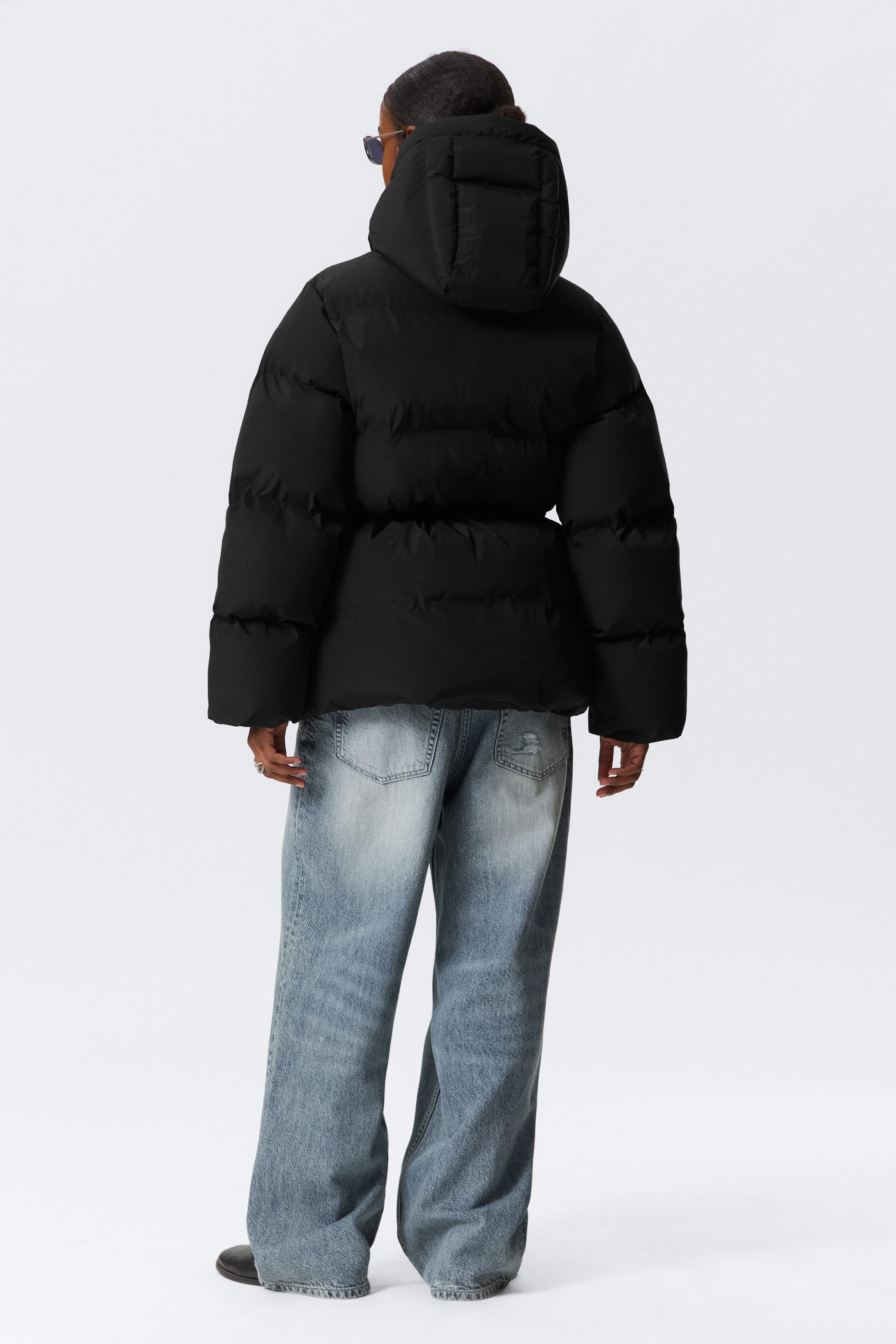 Black - Waisted Puffer Jacket - 3