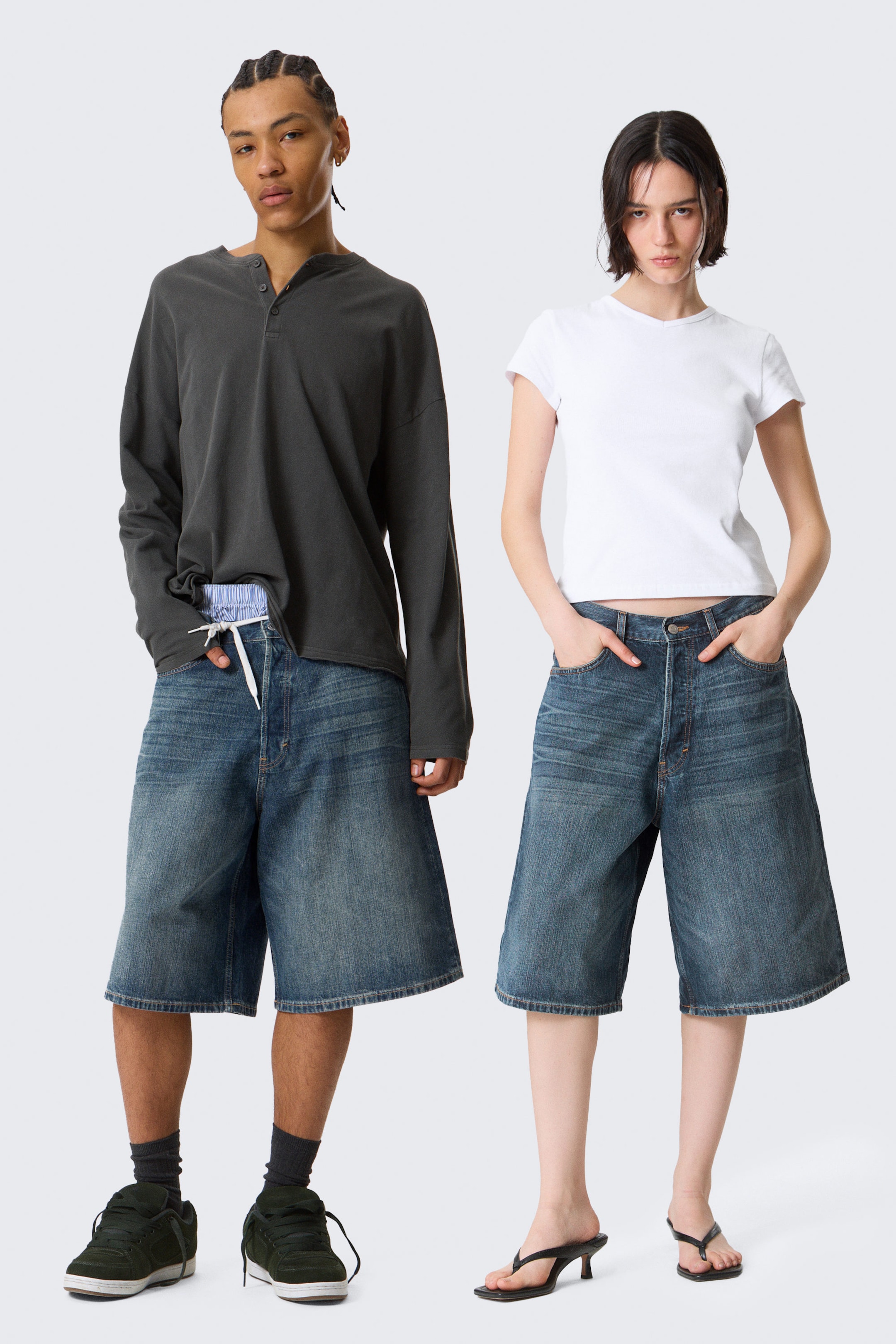 Blue Hymn - Medium Blue - Astro Mid Rise Loose Baggy Denim Shorts - 1